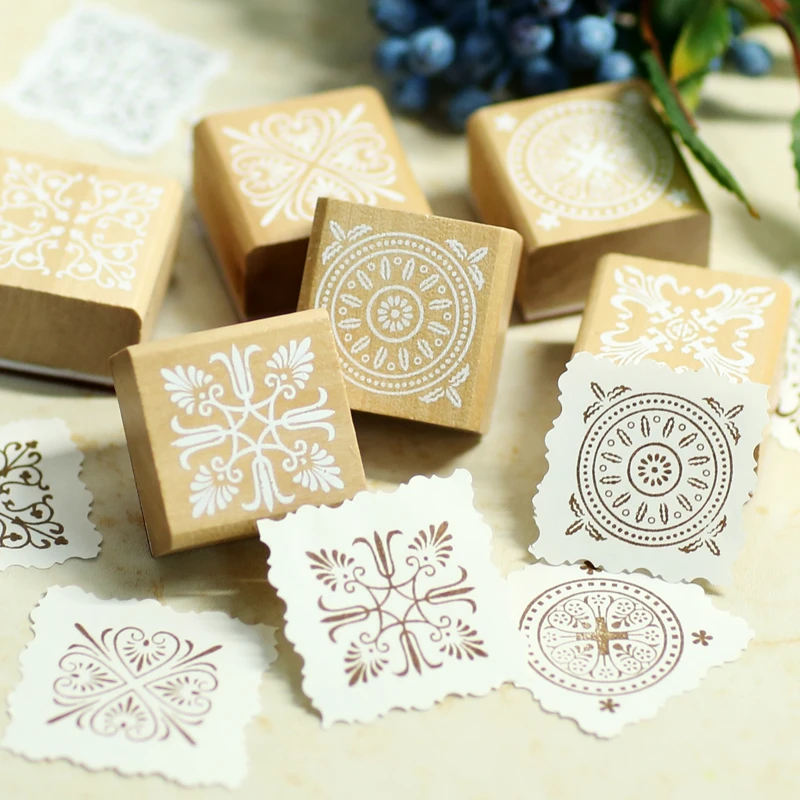 Vintage Pattern Wooden Stamp Set Lace Series Aesthetic Stamp Christmas