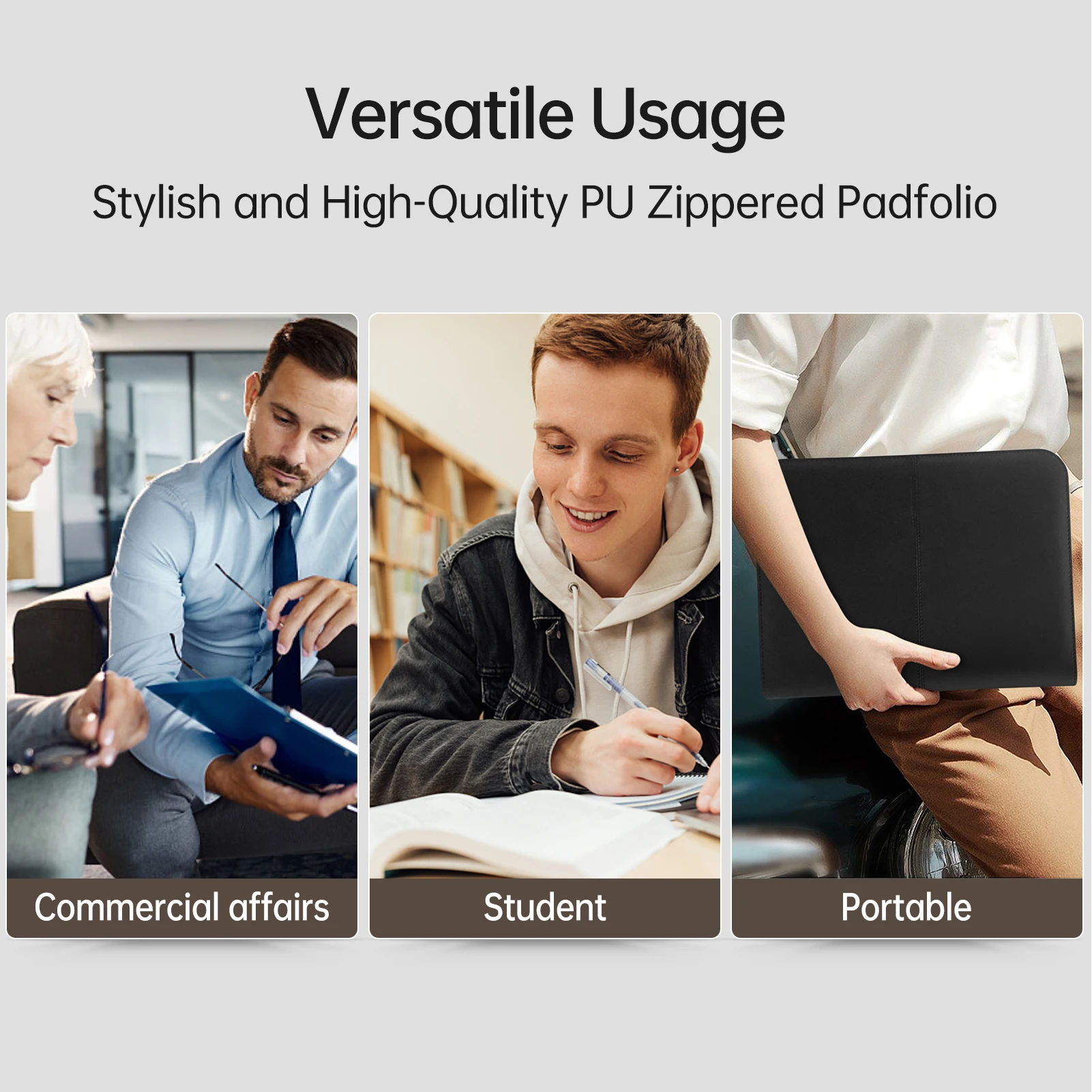 Bisofice Zippered Business Padfolio A4 PU Leather Portfolio Organizer for Interview Resume Document PlannerTablet Sleeve Holder
