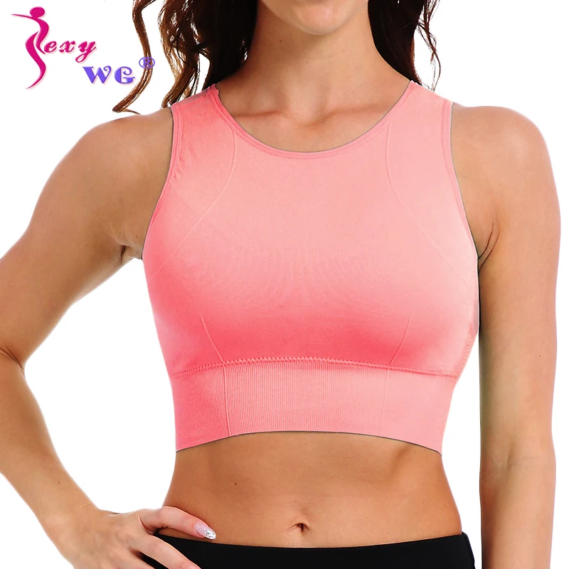 SEXYWG Top Women Yoga Shirts Breathable Mesh Shockproof Gym Running Sports  Bra Solid Seamless Fitness Yoga Sport Bh Bra Top Vest