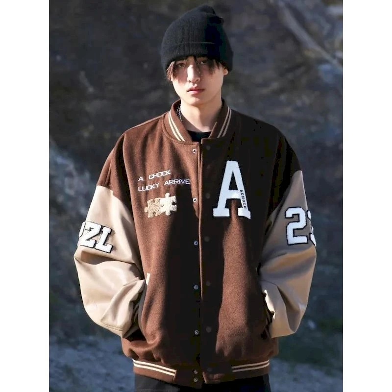 deelnemer lavendel binnenvallen Baseball Jack Mannen Vintage Bomber Bruin Puzzel Pu Lederen Mouwen Borduren  Fluwelen Dikke Casual Mode Top Kleding Streetwear - Jackets - AliExpress