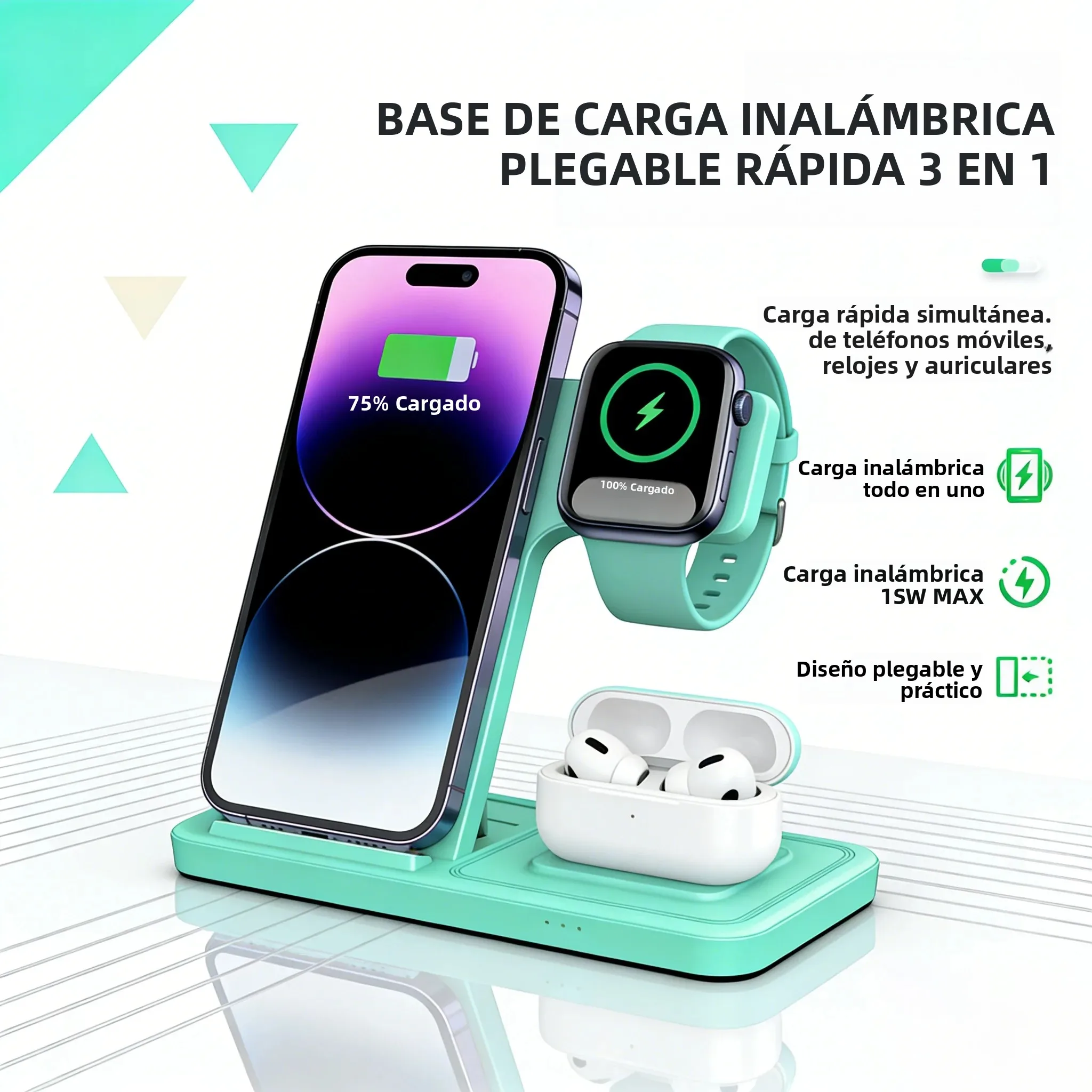 Foldable 15W Wireless Charging Station For IPhone17 16 15 14 PRO MAX For Apple Watch Series10-1 For Airpods Pro Charger Stand