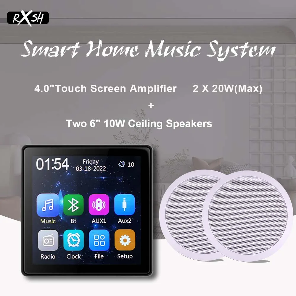 Bluetooth Wall Amplifier Smart Home Audio Mini Touch Screen 2*20w