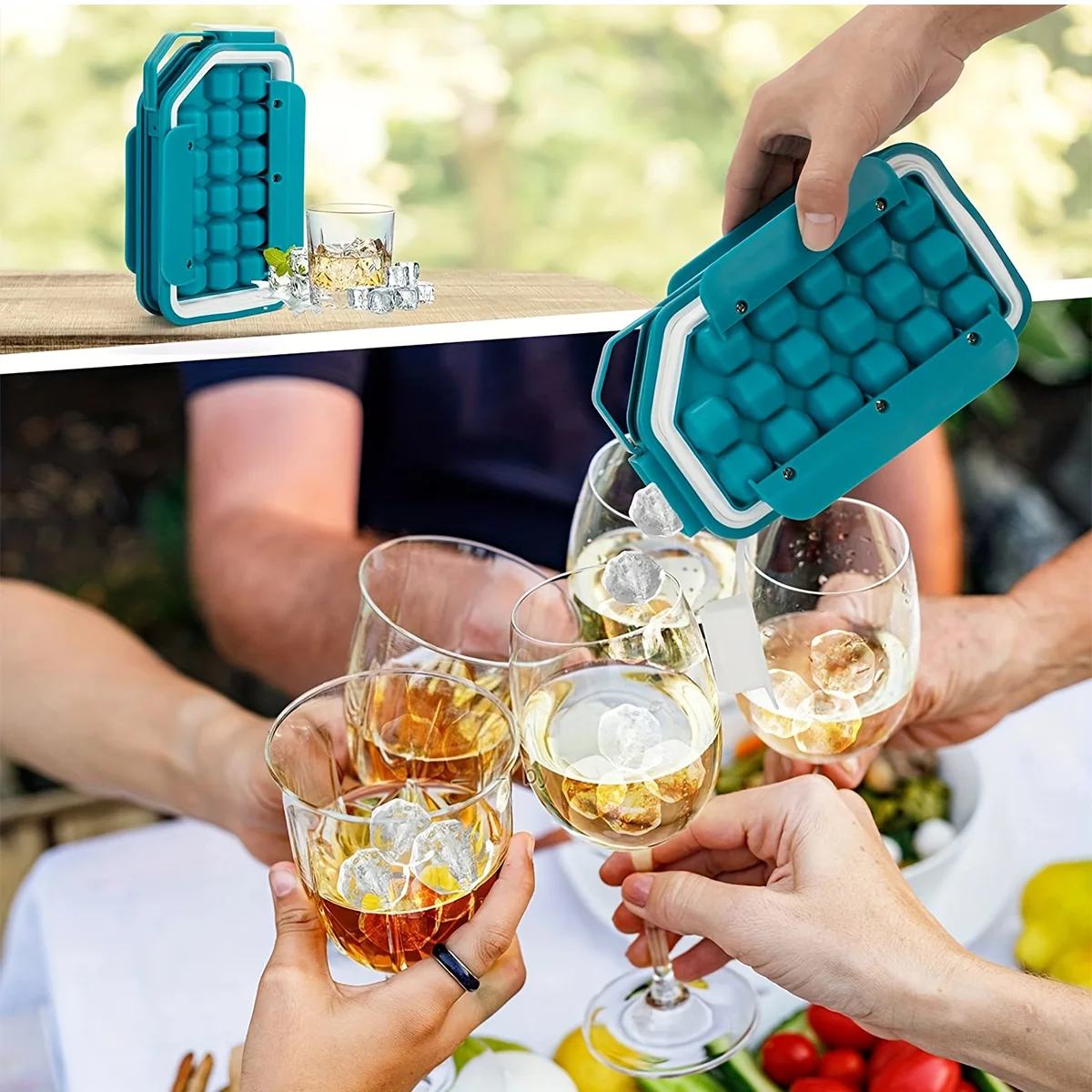Light blue silicone ice bottle 2-in-1 ice hockey portable tray, frozen whiskey cocktail wine beer retractable cube mold