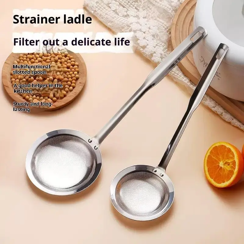 Stainless Steel Fine Mesh Fat Skimmer Spoon Strainer Fat Oil Skim Grease Foam Filter With Handle Kitchen Tool