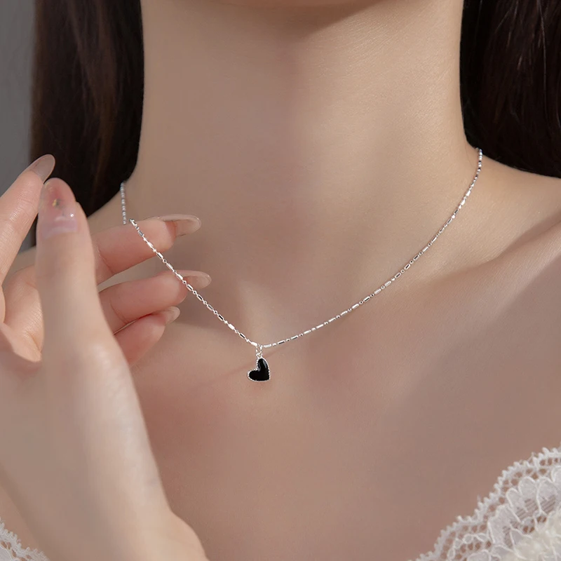 Modian 925 Sterling Silver Minimalism Rainbow Color Enamel Hearts Pendant Necklace Trendy Link Chain For Women Wedding Jewelry 2