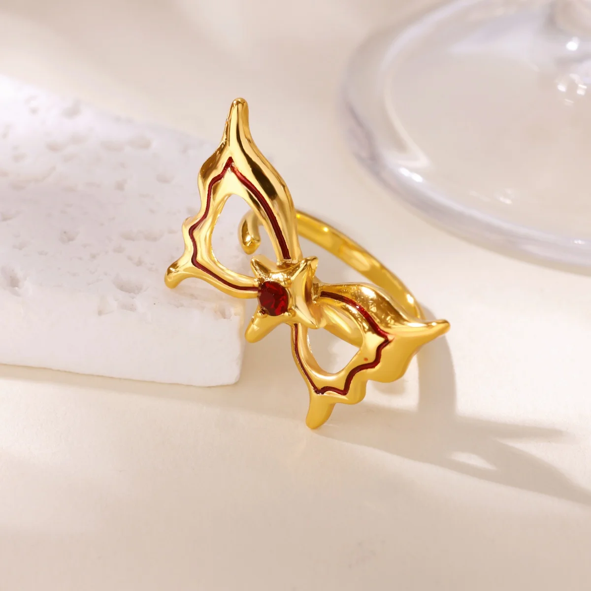 Women Ring Silver Color Zircon Stars Wing Adjustable