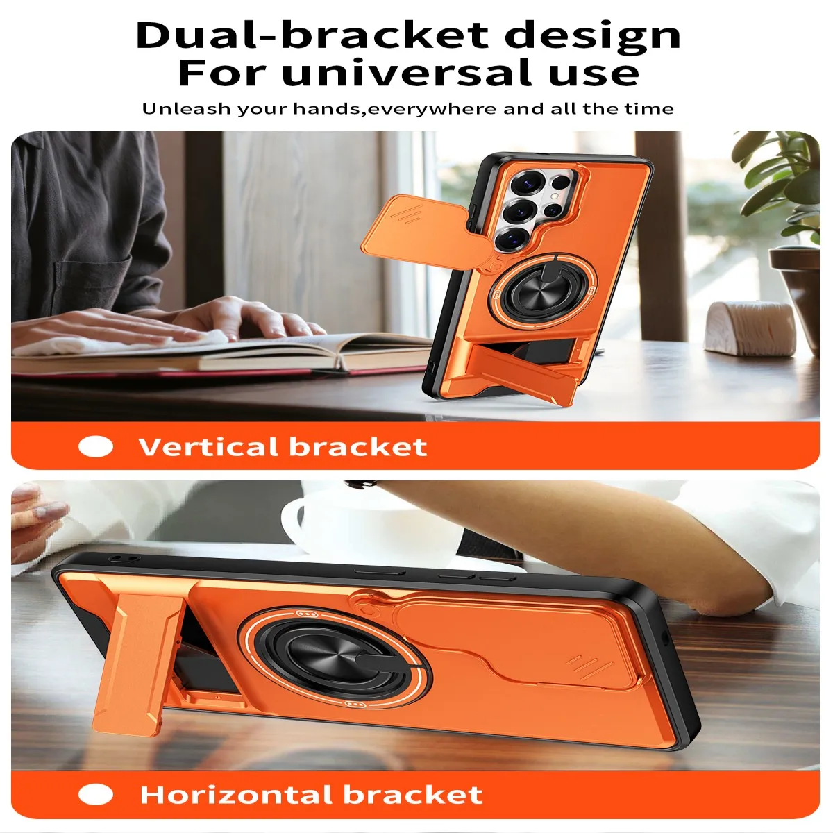 Armor Shockproof Phone Case with Sliding Camera Cover and Built-in Kickstand