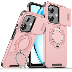 Rugged Armor Magnetic Bracket Slide Camera Protection Phone Case - OPPO A3x 4G (LK pink)
