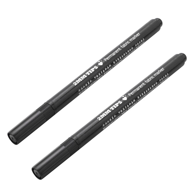2 X Fabric Marker Pens Permanent Colors For DIY Textile Clothes T-Shirt Shoes Black |