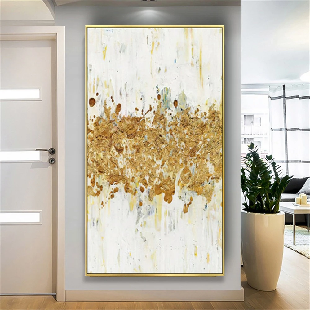 

Purely Handmade Oil Painting Abstract Modern Picture Luxury Scenery Thick Gold Foil On Canvas Gift Simple Modern Decor Artwork