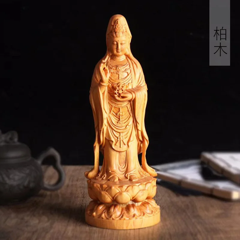 

Cypress резьба по дереву Южному морю Putuo Guanyin украшения Спецификация 20*7,2*7,2 домашнее ремесло Фабрика оптовая продажа