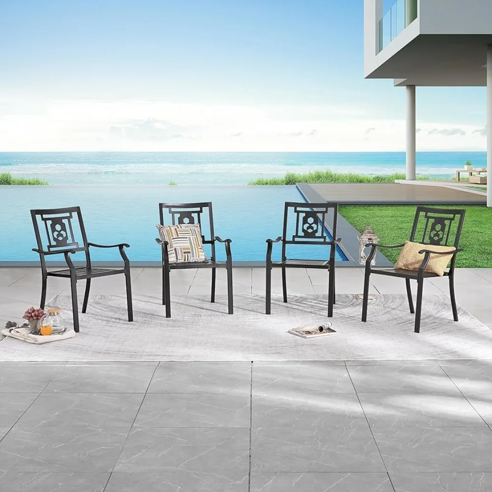 

Balcony Garden Chairs HOME Steel Outdoor Patio Dining Arm Chairs Set of 4 for Garden Chair Kitchen Backyard Black Freight Free