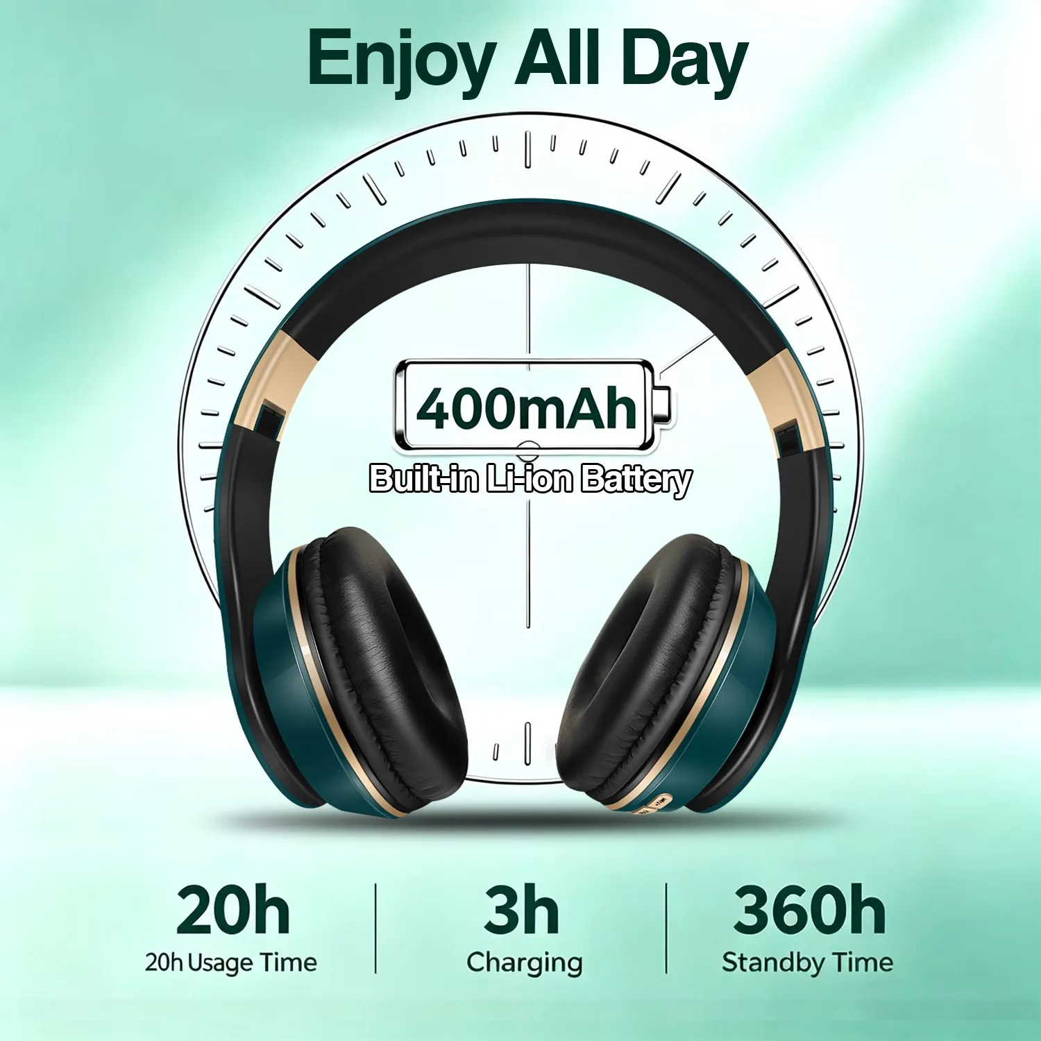 Cuffie Bluetooth senza fili con cancellazione del rumore, auricolari pieghevoli per lo sport, cuffie da gioco con microfono e audio stereo HI-FI - immagine 3