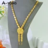 Delicate Algeria Wedding Long Necklace 21k Gold Plated Turkish Coins Charm Chokers Arabic Islamic Women Bridal Vintage Jewelry