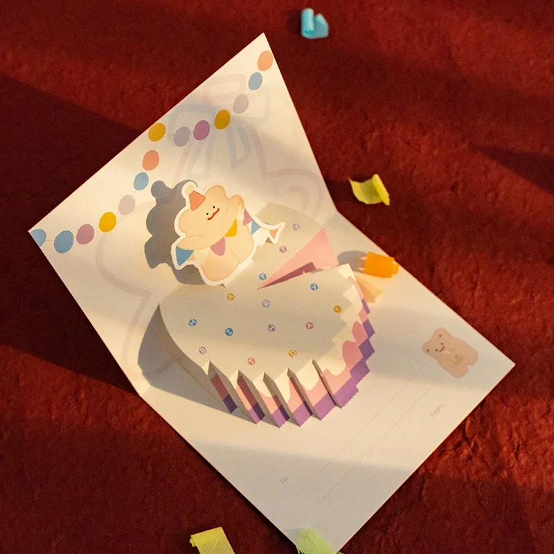 3D Pop up Style Happy Birthday Cake Greeting Card Blessing Gratitude Message Card Children's Premium Small DIY Gift for greeting cards