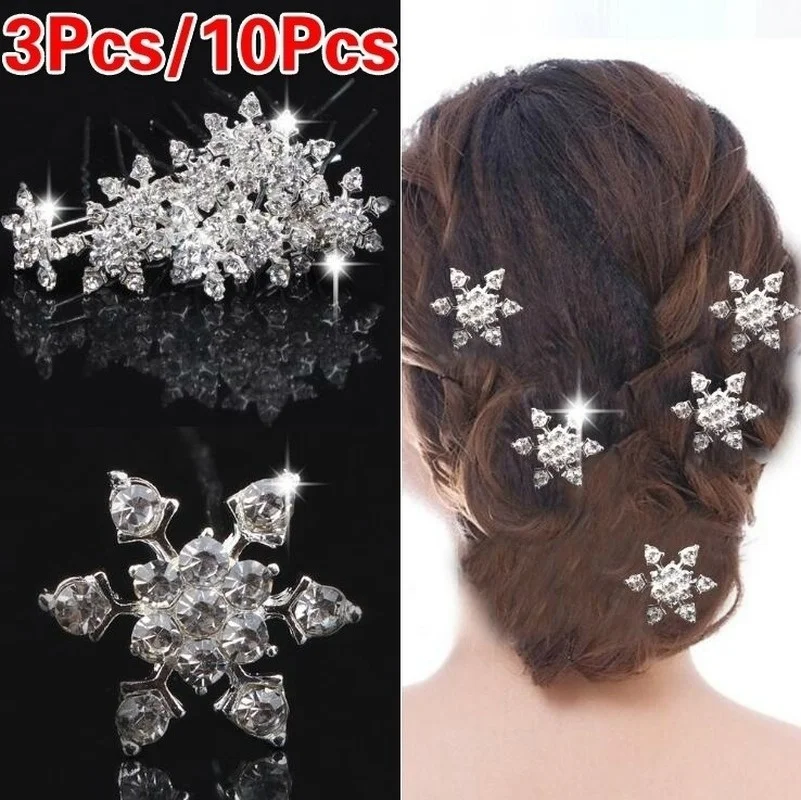 

3Pcs/10PCS Wedding Party Bridesmaid Hair Jewelry Bridal Bride Silver Blue Crystal Spiral Hair Pin Clip Snowflake Hair Accessorie