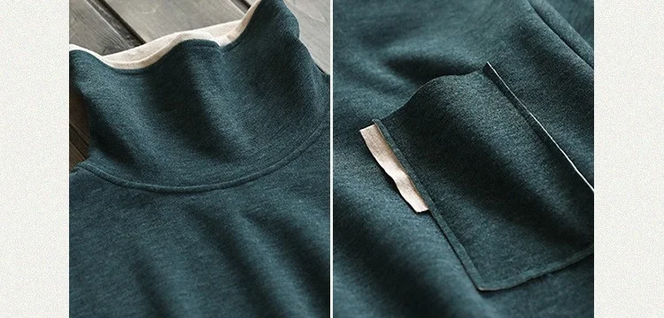 Amax luluE 2025 Turtleneck Loose Long Sleeve Tee Shirt Women Casual Green Tops Female Clothes Solid Color Basic Winter T-shirts