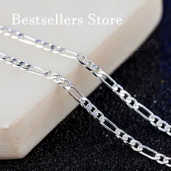 Elegant 925 Sterling Silver & 18K Gold Figaro Chain Necklace, Adjustable 16 - 30 Inches, 4mm - Fashionably Charming Gift Jewelry - 60cm (Silver)