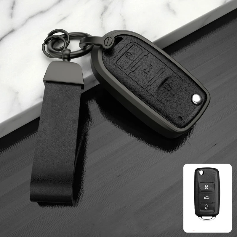 Leather Alloy Car Key Case Cover Holder Shell Fob For Vw Volkswagen