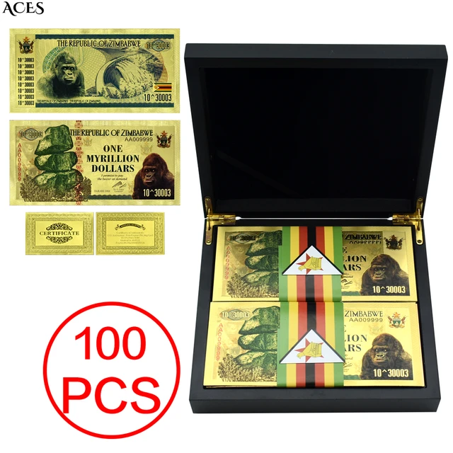 100pcs Zimbabwe Gold Banknote One Hundred Yottalillion Dollars Zimbabwe  Elephant Banknote For Nice Gift - Gold Banknotes - AliExpress