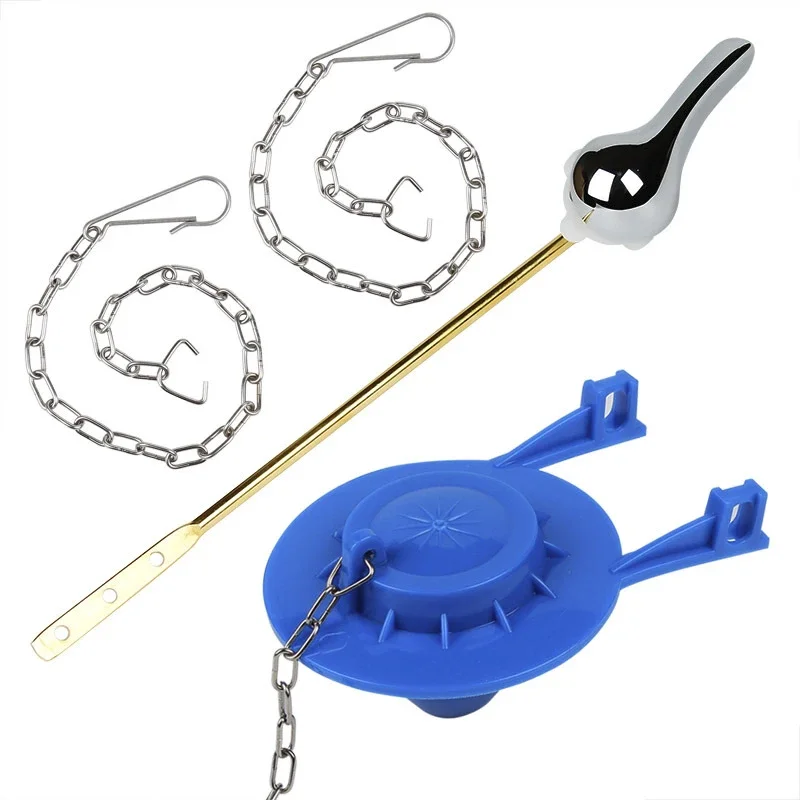 4Pcs/set Front Toilet Tank Flush Lever with Toilet Flapper and 2 Pcs Stainless Steel Chain Blue Handle Replacement Kit