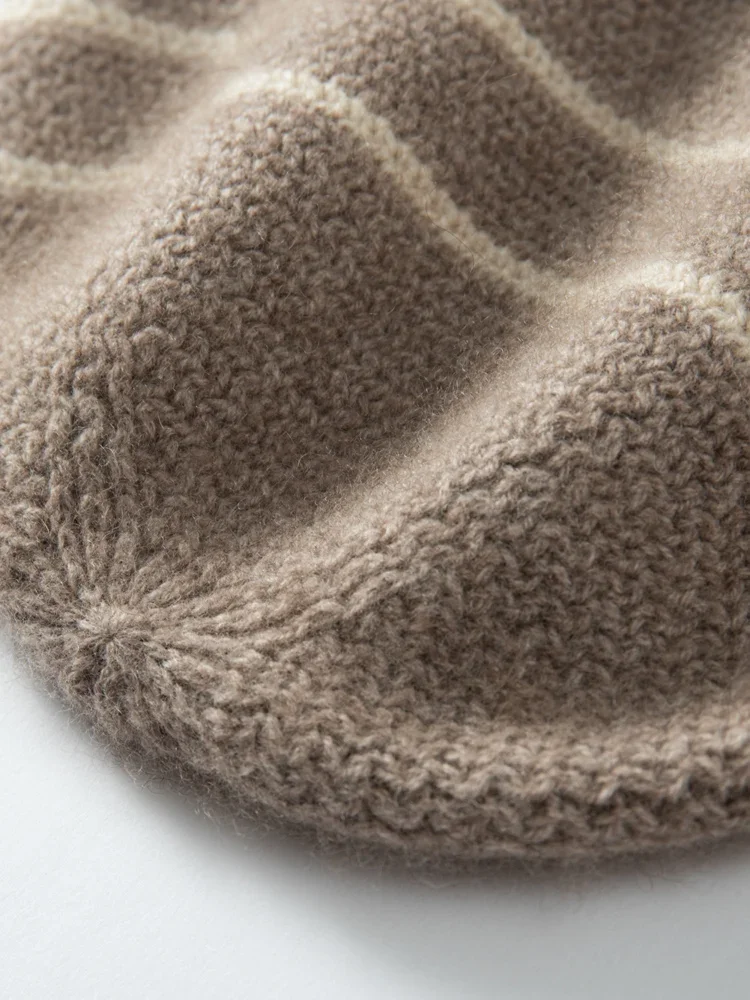 Wool Cashmere Stripes Jacquard Knitted Beanies Double Layers Thick 2023 Women Winter Caps Present Hat Cashmere Warm Bonnet #136 6