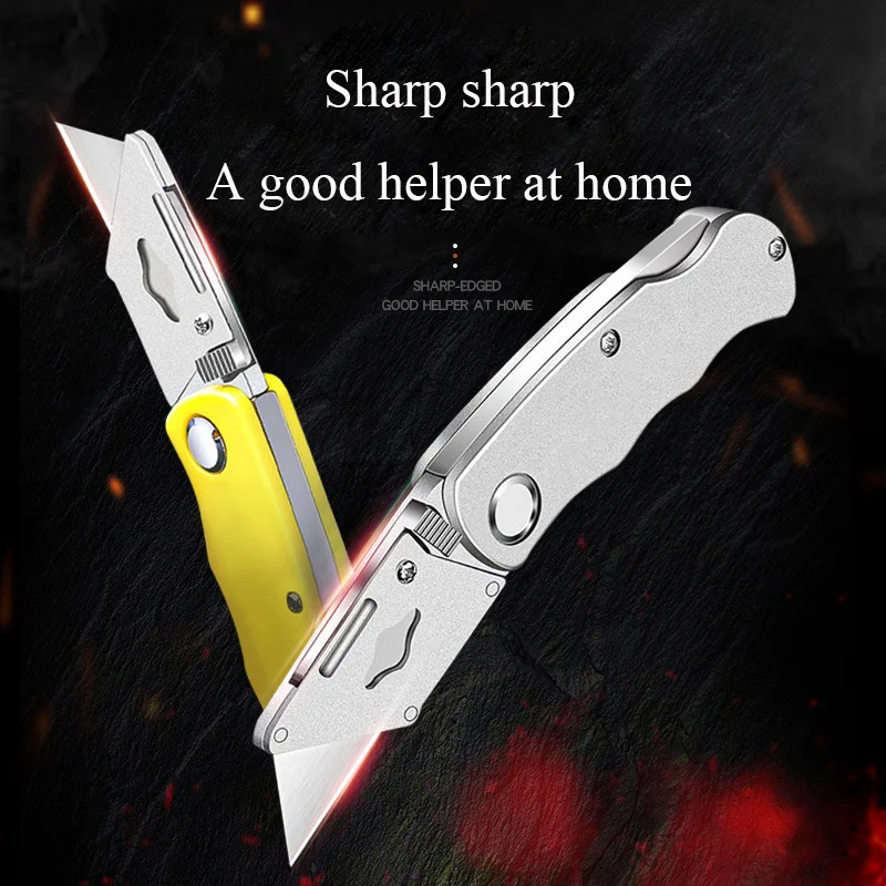 Utility Knife Folding Knife Aluminum Plastic Handle Pocket Cable Cutter  Heavy Duty Cut Carpet Knife Blade With Lock Portable Set - AliExpress