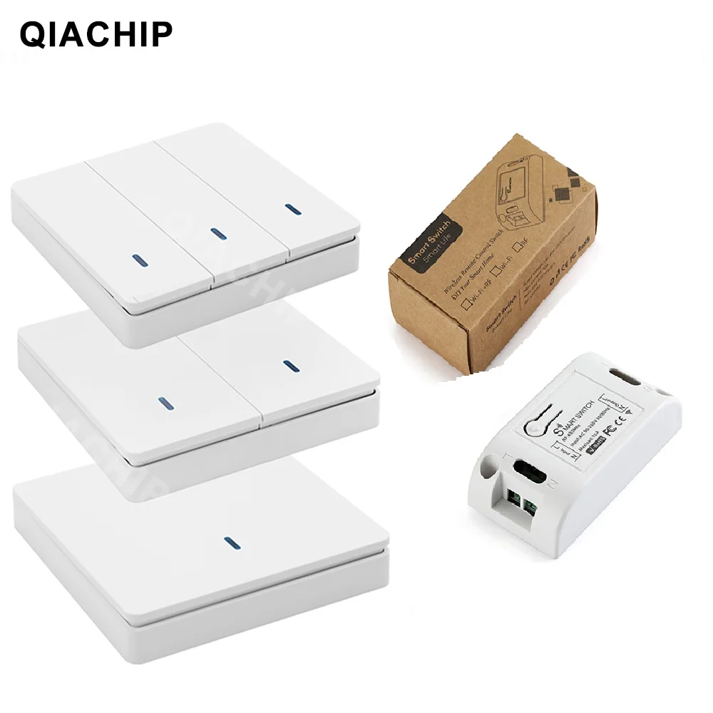 

QIACHIP AC 110V 220V 433Mhz Universal Relay 1CH Wireless Remote Control Switch Receiver Module + RF Wall Panel Button Led Lamp