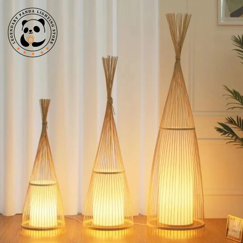 Retro Wabi-sabi Floor Lamp Originality Simplicity Rattan Bamboo Luminaria Parlor Bedside Bedroom Study Home Decor Light Fixtures