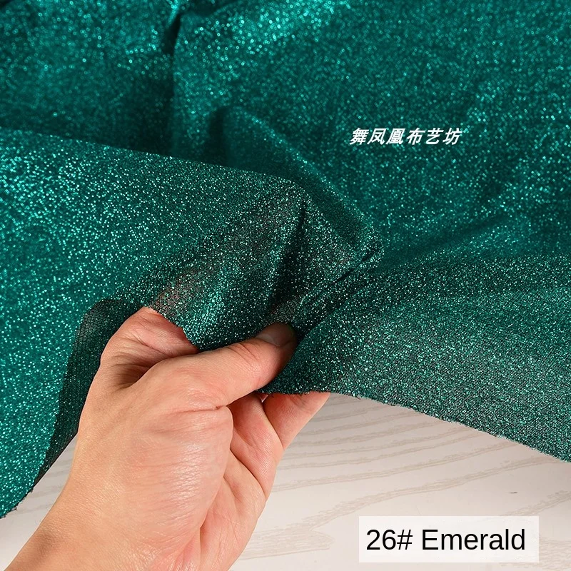 Bright Silk Fabric Emerald Glitter Yarn Dress Background Cloth Clothing Cloth for Apparel Sewing Meter Diy Material