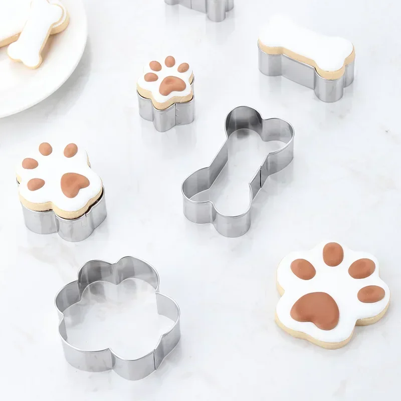 4pcs/set Cookie Cutter Pet Dog Bone Paw Shaped Stainless Steel Mold DIY Cake Sugarcraft Pastry Biscuit Mould Kitchen Baking Tool cookie cutters