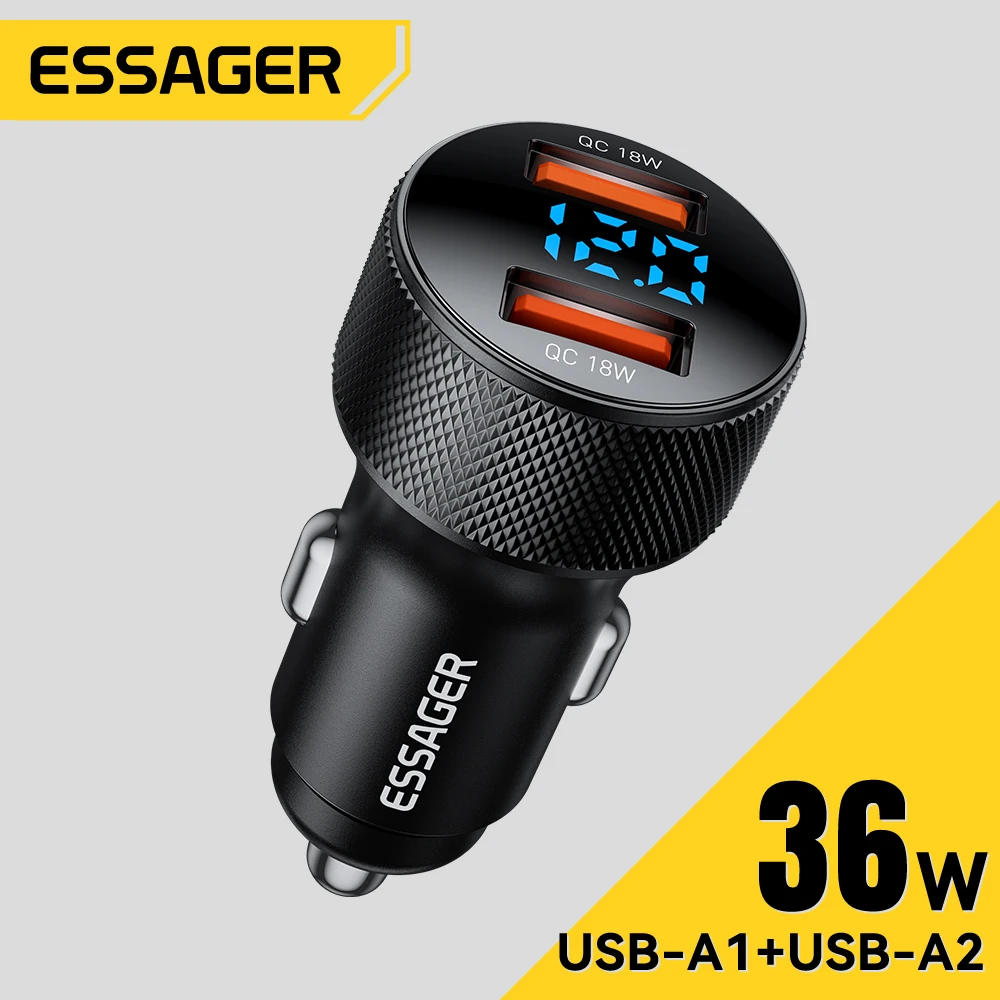 Essager USB-Autoladegerät Dual Ports PD Typ C 36 W Schnellladegerät für iPhone Xiaomi Huawei Honor Realme Telefon-Ladegerät