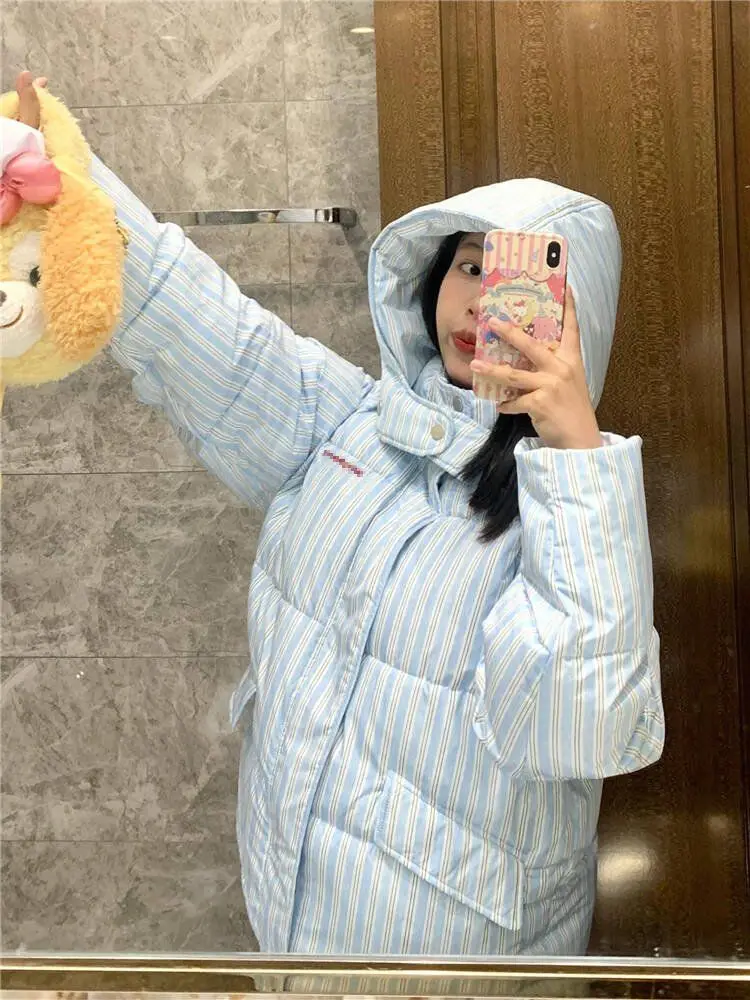 2025 Winter New Hooded Jacket Korean Loose Warm Thick Cotton Coat Women Printing Overcoat Quilted Coat Women Long Parkas Outwear