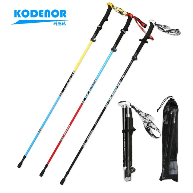2pcs KODENOR Hiking Pole Carbon Folding Walking Stick 5 sections Adjustable Alpenstocks Outdoor Camping Mountain-climbing