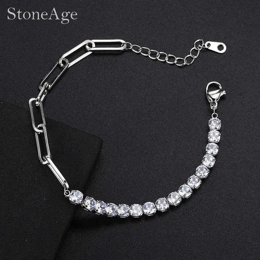 Exquisite bunte Zirkonia y2k Tennis Armbänder für Frauen 2000s ästhetische Halbketten Halbkristall Geburts stein Armbänder Schmuck – Detail 10
