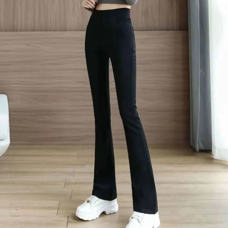 2023 Velvet and Thickened Women's Autumn and Winter New High Waist Patchwork Pocket Loose Casual Solid Color Micro Horn Pants