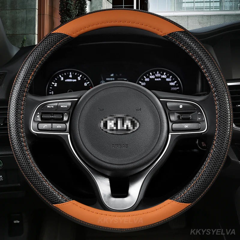 Car Steering Wheel Cover 38cm 15" Leather For Kia Niro Niro Ev Suv 2016