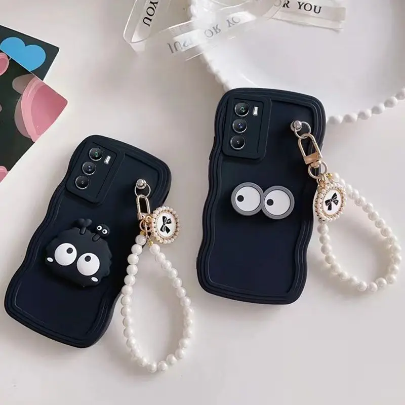 Realme C55 Cute Coal ball butterfly Wrist Chain Phone Case For Reame C17 8i 7i C21Y C25Y C20 C25 C35 C33 C30 Wave Frame Cover_voghion.com