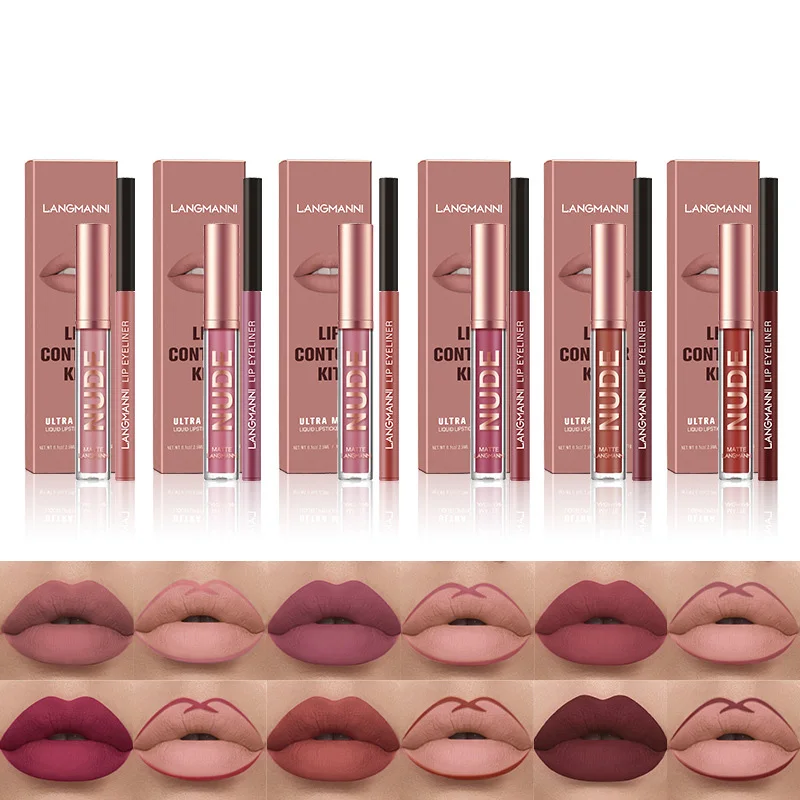 Waterproof Lip Liner Pencil Set Long Lasting Matte Sexy Plumper Peel off Lipliner Contour Tint Gloss Lipstick Makeup Pencil 6