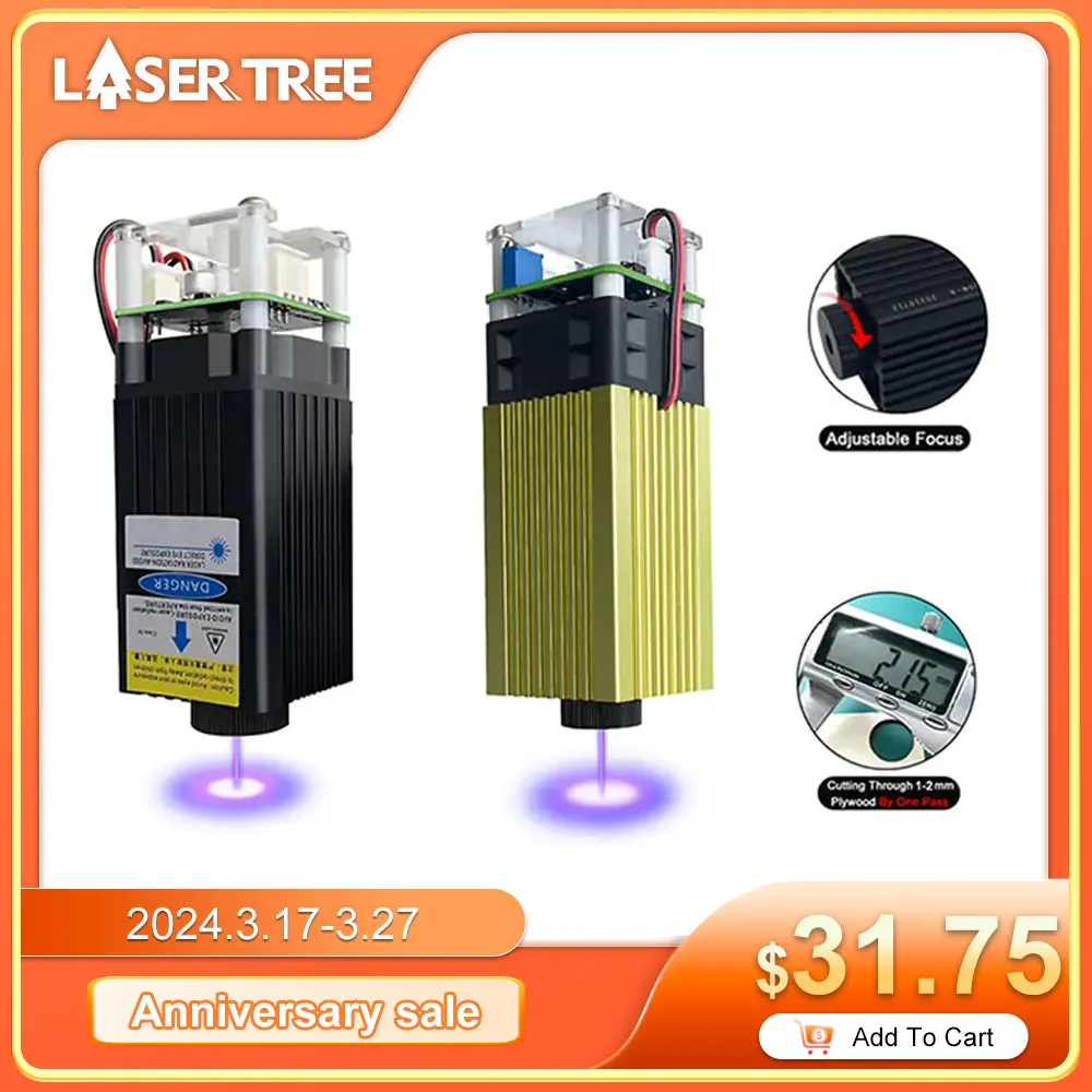 LASER TREE 20W Laser Module 450nm 40W TTL Blue Light Laser Engraver Head for Laser Engraving Cutting Machine Wood Working Tools upgraded large engrave area ortur laser engraving machine 400x430mm high accuracy high speed diy laser engraver cutter machine