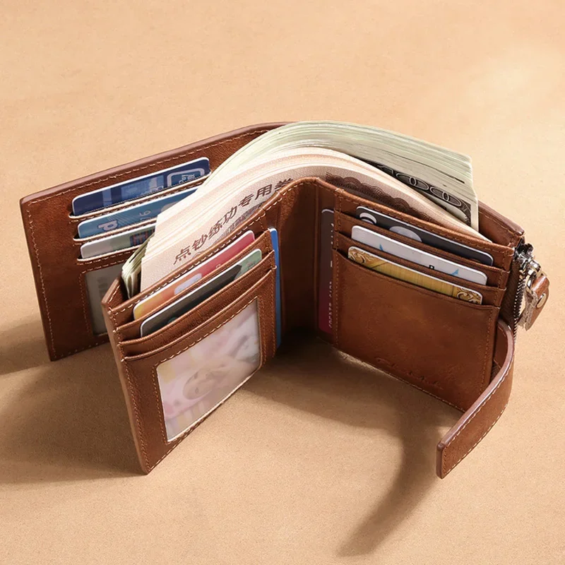 Genuine Leather Men Wallets with Coin Pocket Detachable Card Holder Real Leather Small Men Clutch Wallets Short 4