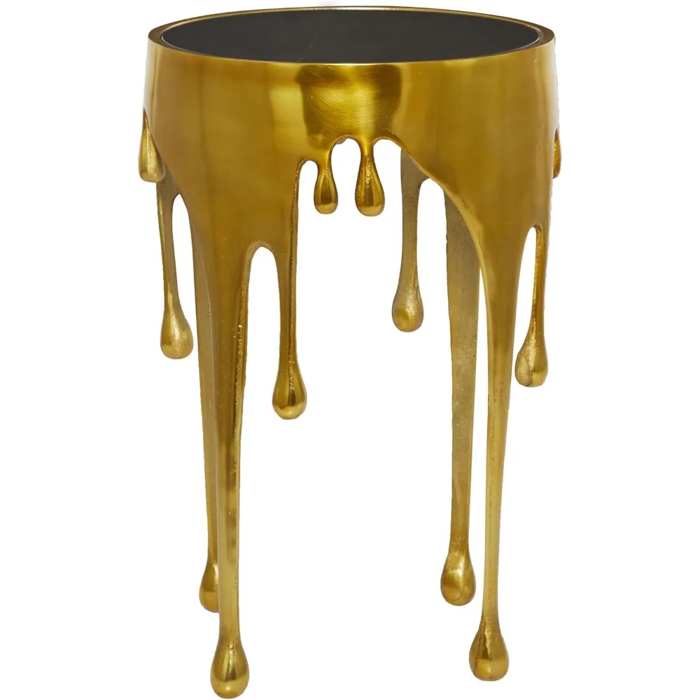 Aluminum Metal Abstract Melting Drip Accent Table with Melting Design and Shaded Glass Top, 16' X 16' X 25', Gold 3