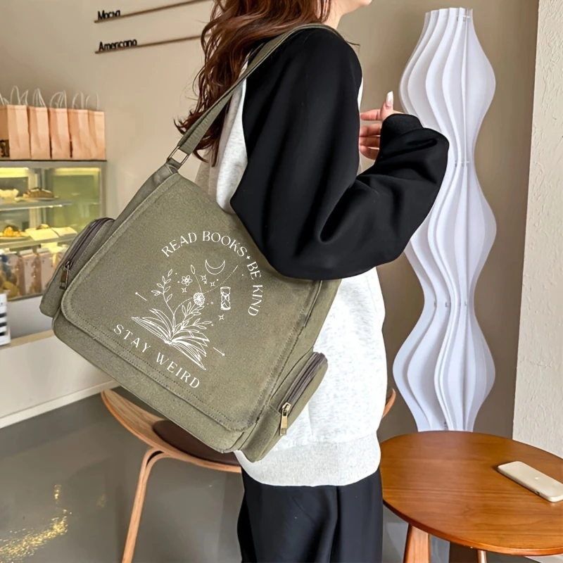 Vintage Women's Shoulder Bag Canvas Large Capacity Crossbody Bag Letter Print Messenger Bag Laptop Bag