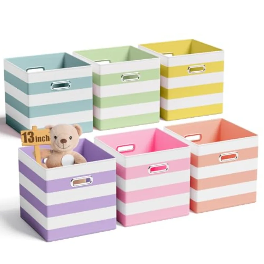 6 Pcs Fabric Storage Cubes with Metal Handle ed Style Collapsible Bins Organizer for Books Room Closet Toys School Nursery Gift