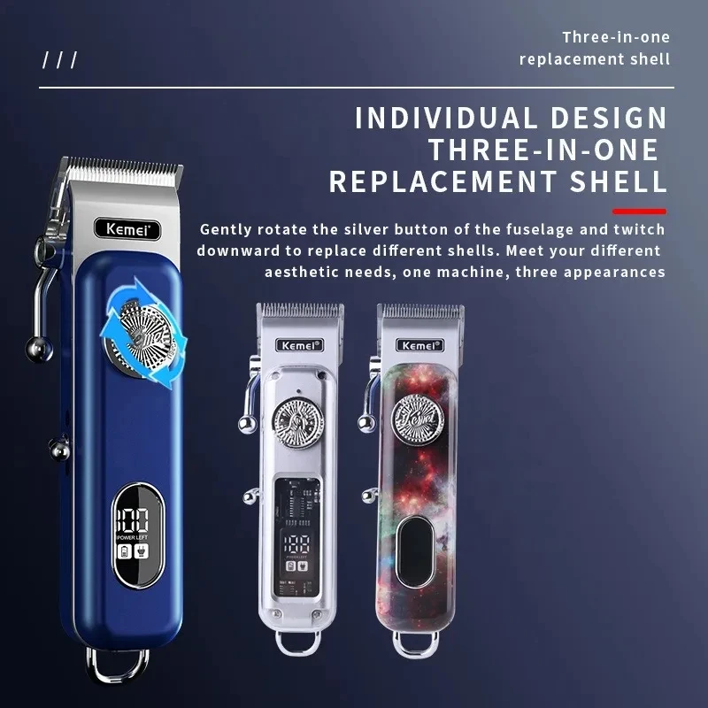 Kemei Km-1895 도구 헤드 조정 가능한 디지털 디스플레이 헤어 트리머, USB 충전, 대용량 배터리 클리퍼 커터