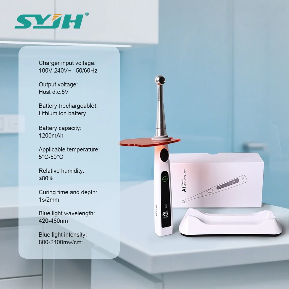 Lámpara de Fotocurado Dental SYJH 1Sec X Cure PRO, Curado Rápido, Intensidad 2400mW/cm², con Lámpara de Fotocurado de Múltiples Longitudes de Onda 420-480nm
