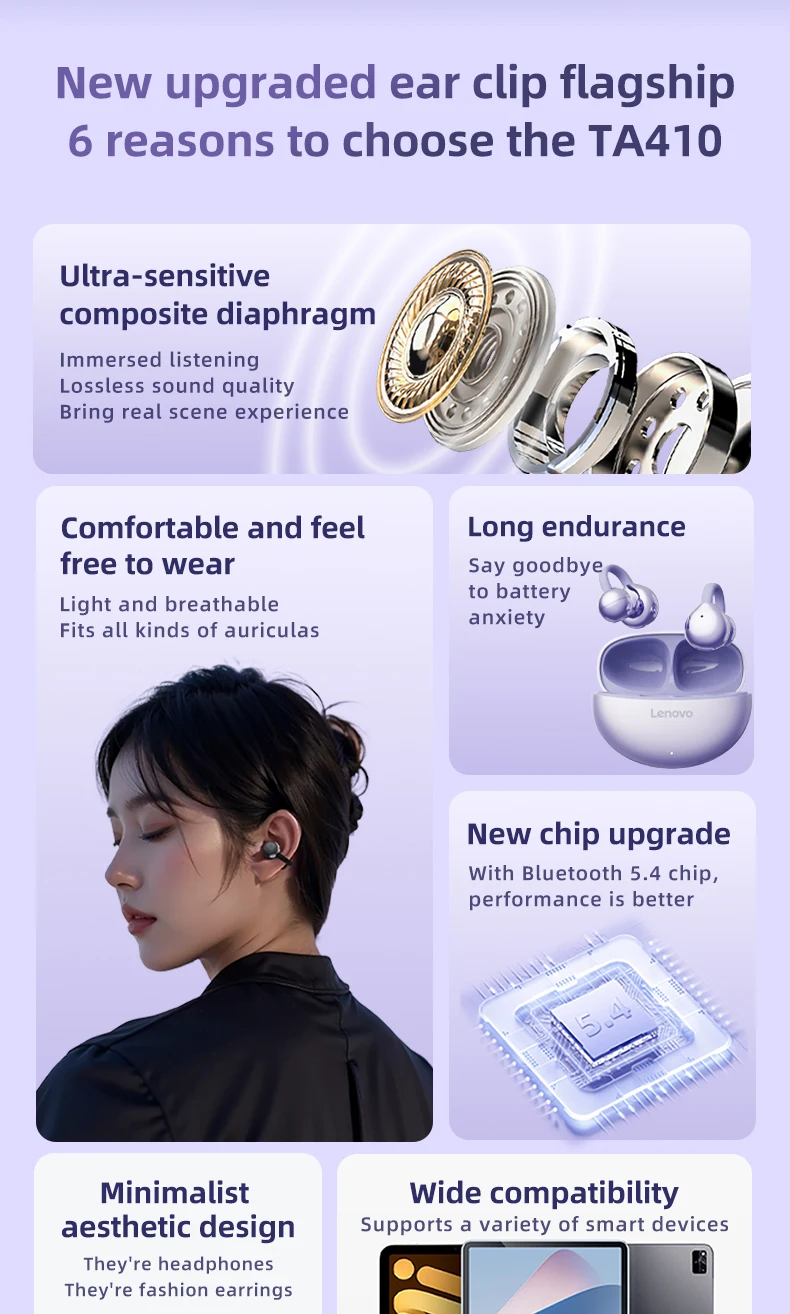 S76212fa2f51340ac828ebde7bb0e9902i Lenovo Wireless Bluetooth 5.4 Earphones TWS Panoramic Sound Effects Ultra Long Battry Life Headphones Comfortable To Wear TA410