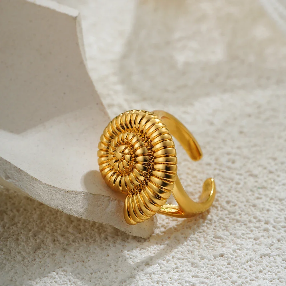 316l PVD Stainless Steel Summer Beach Shell Rings Creative Seashell Scallop Sea Snai Chunky Ring 18K Gold Plated Retro Jewelry