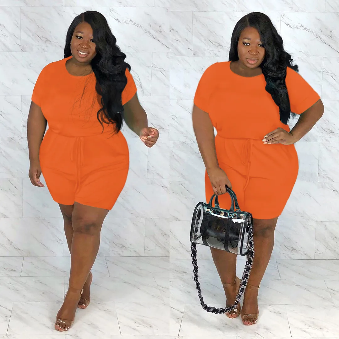 Plus Size Women Jumpsuits O Neck One Piece Outfit 2022 Summer Solid Jumpsuits Lady Wholesale Clothes Fashion Short Pants
