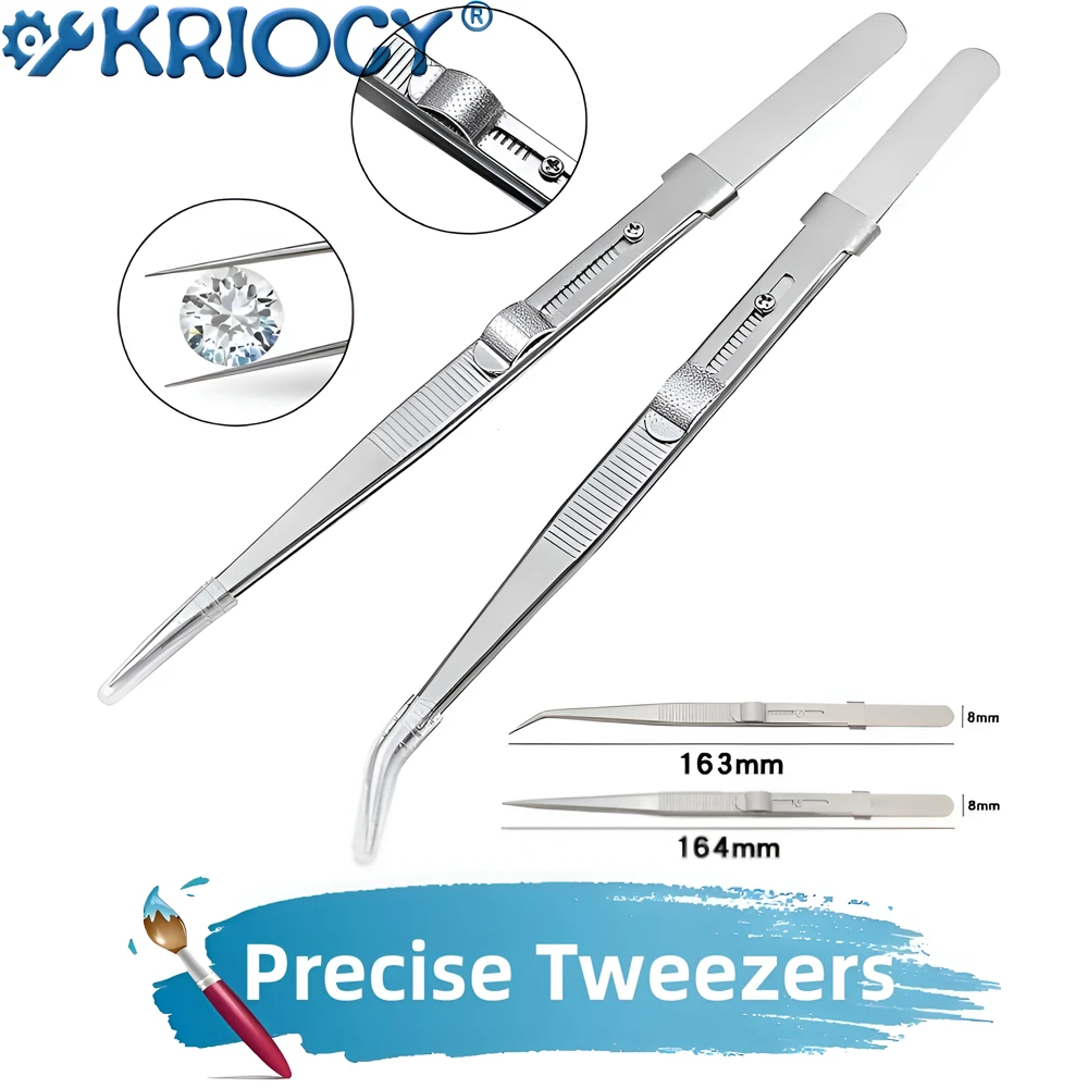 Professional High Precision Stainless Steel Jewelry Tweezers Sandblasting DIY Diamond Gem Jewelry Jeweler's Slotted Buckle precision tweezers